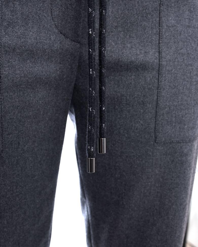 Brunello Cucinelli Charcoal Grey Wool Trouser with Rope Belt - 6 2