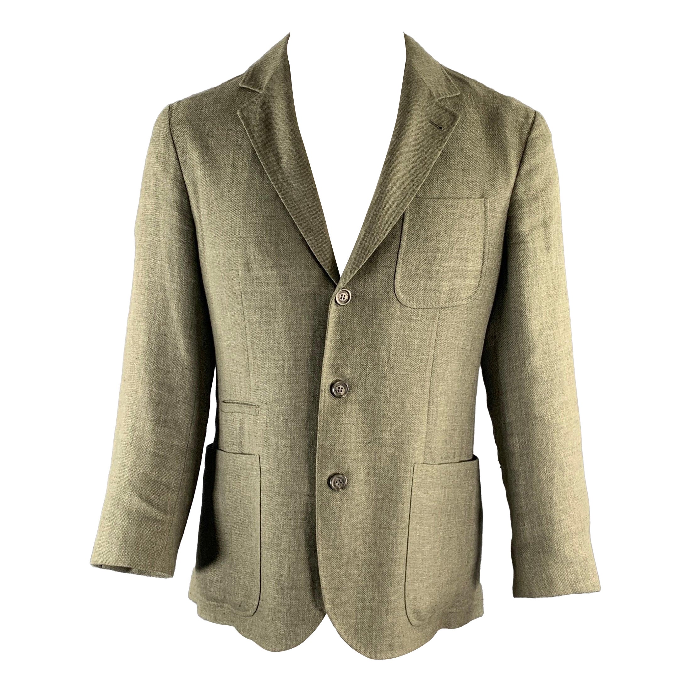 BRUNELLO CUCINELLI Chest Size M Olive Woven Linen / Wool / Silk Sport Coat