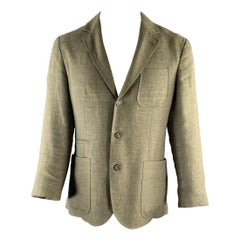 BRUNELLO CUCINELLI Chest Size M Olive Woven Linen / Wool / Silk Sport Coat