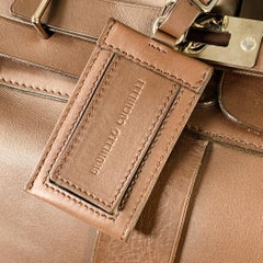 BRUNELLO CUCINELLI Chocolate Brown Leather Clasp Weekender Bag