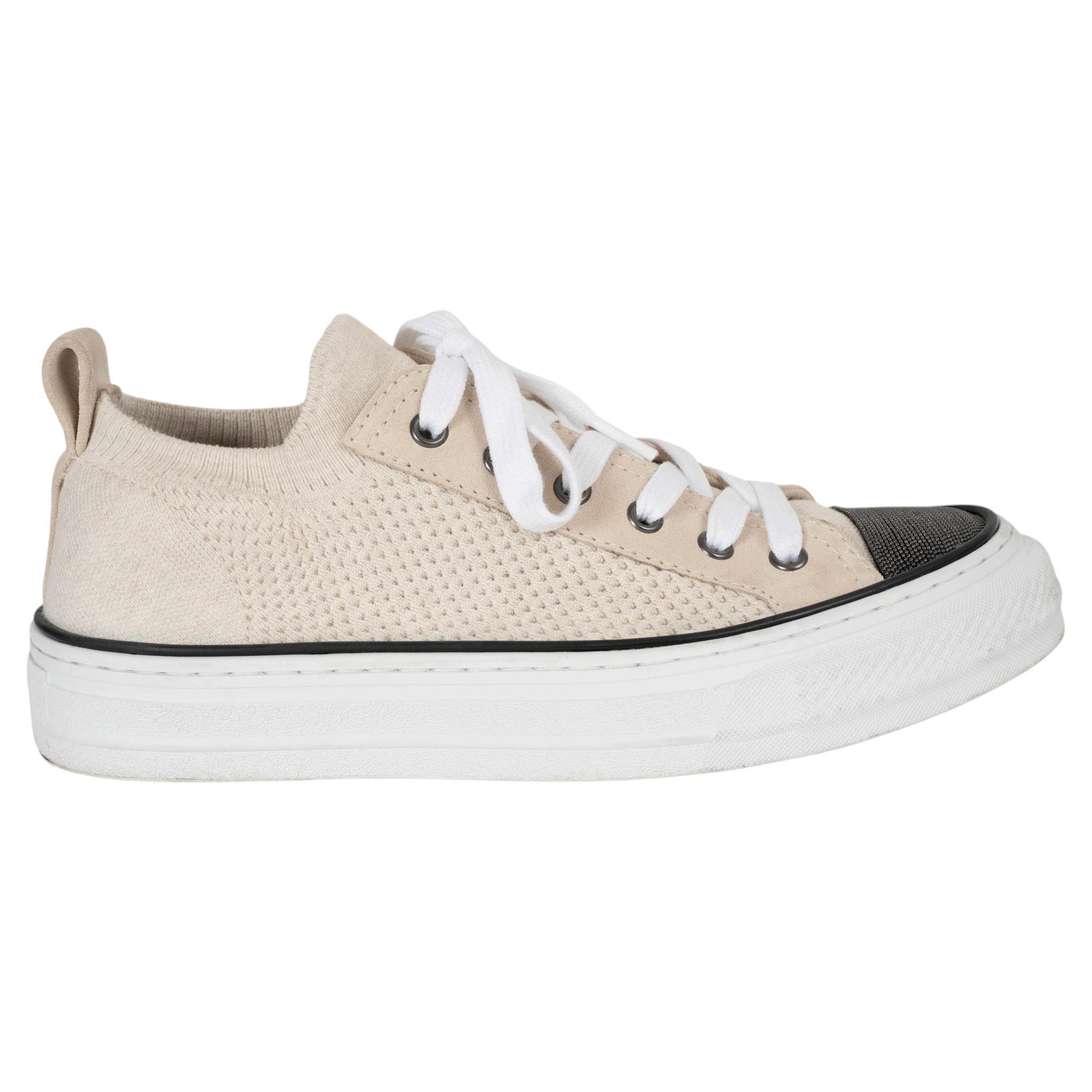 Zapatillas BRUNELLO CUCINELLI color crema 2025 MONILI LOW TOP KNIT, talla 38