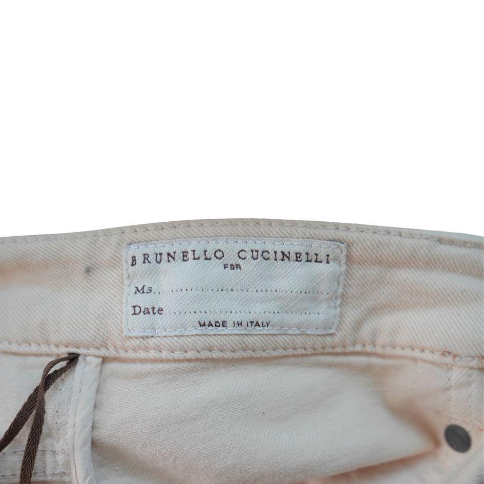 Brunello Cucinelli Cream Baggy Straight Leg Cargo Jean Pants For Sale 3