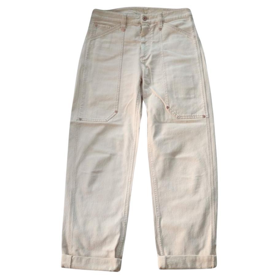 Brunello Cucinelli Cream Baggy Straight Leg Cargo Jean Pants For Sale