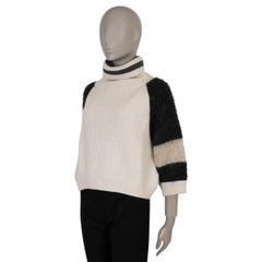 BRUNELLO CUCINELLI crème noir cachemire 2017 STRIPED RIB-KNIT Pull M.