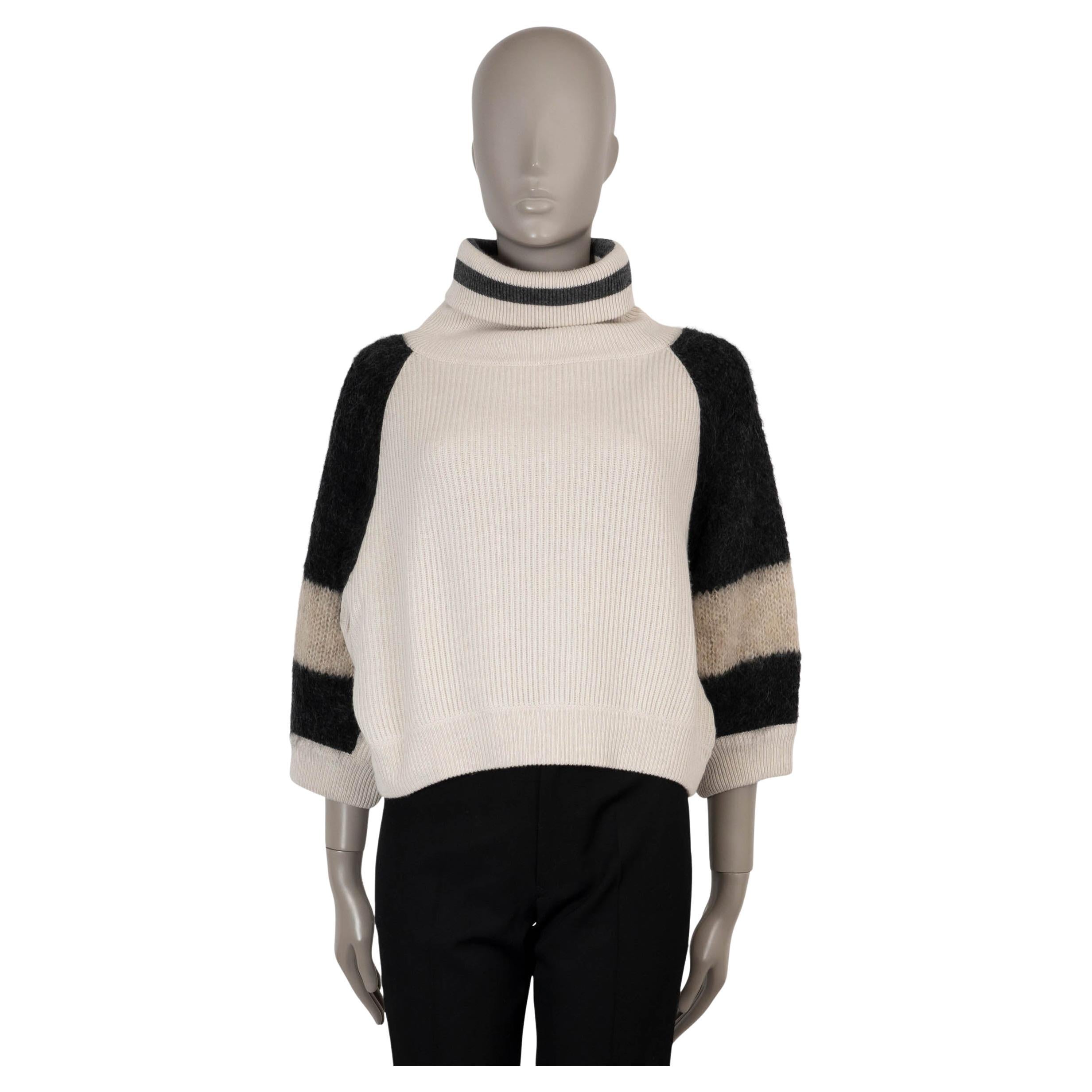 BRUNELLO CUCINELLI cream black cashmere 2017 STRIPED RIB-KNIT Sweater M