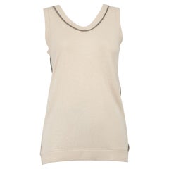 Brunello Cucinelli Cream Cashmere Beaded Knit Vest Size L