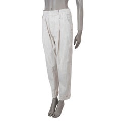 BRUNELLO CUCINELLI cream cotton & linen 2020 PLEATED Pants 40 S
