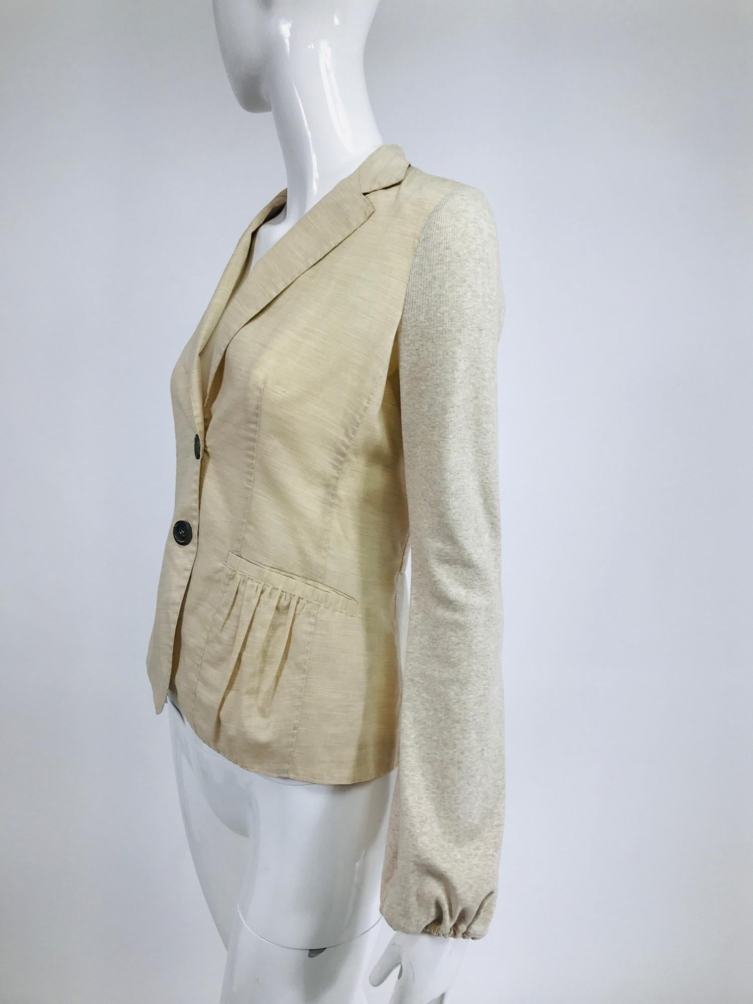 Brunello Cucinelli Cremefarbene Jacke aus Baumwolle und Leinen mit Knopfleiste aus Strick XS im Angebot 5