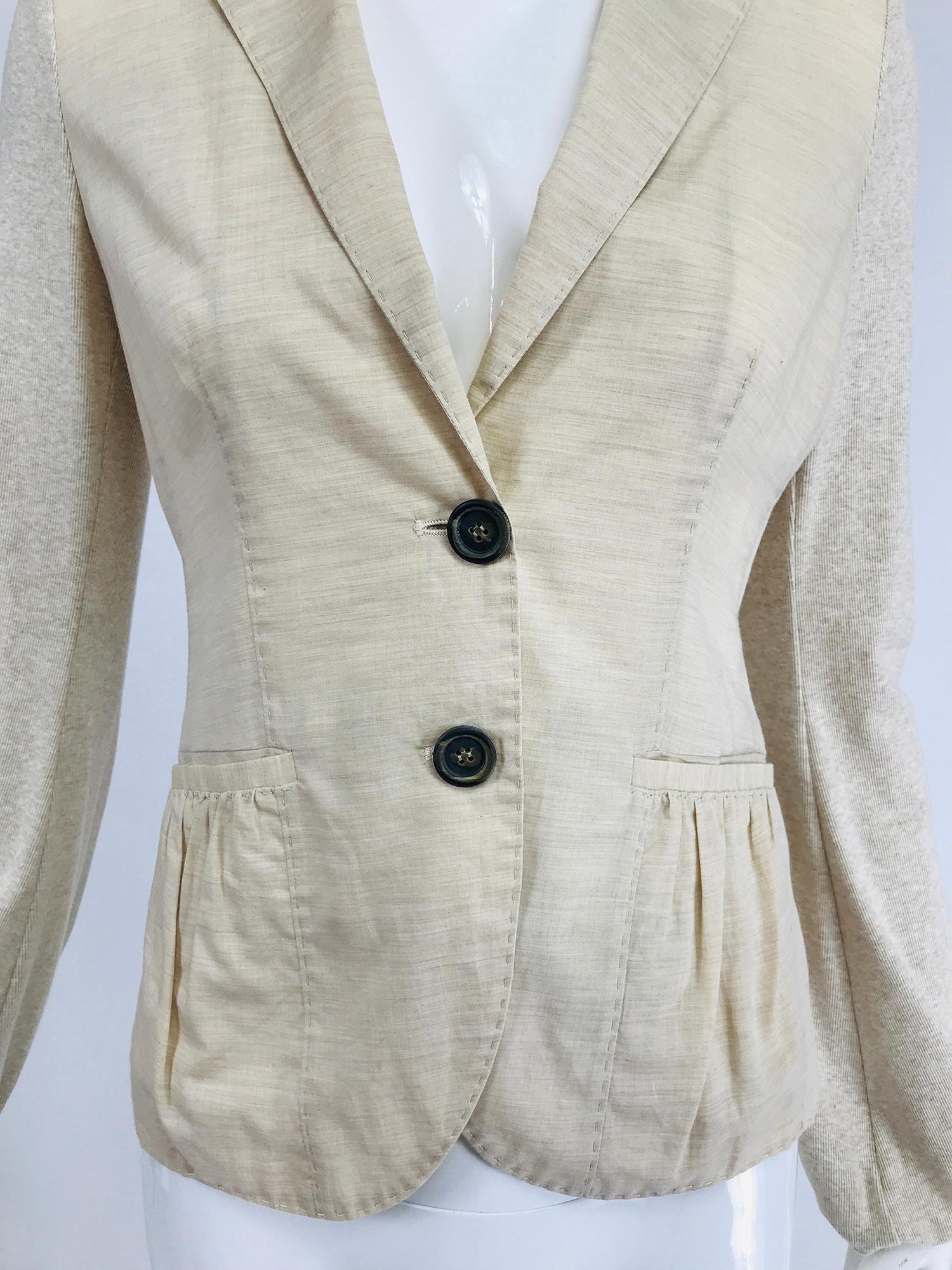 Brunello Cucinelli Cremefarbene Jacke aus Baumwolle und Leinen mit Knopfleiste aus Strick XS im Angebot 6