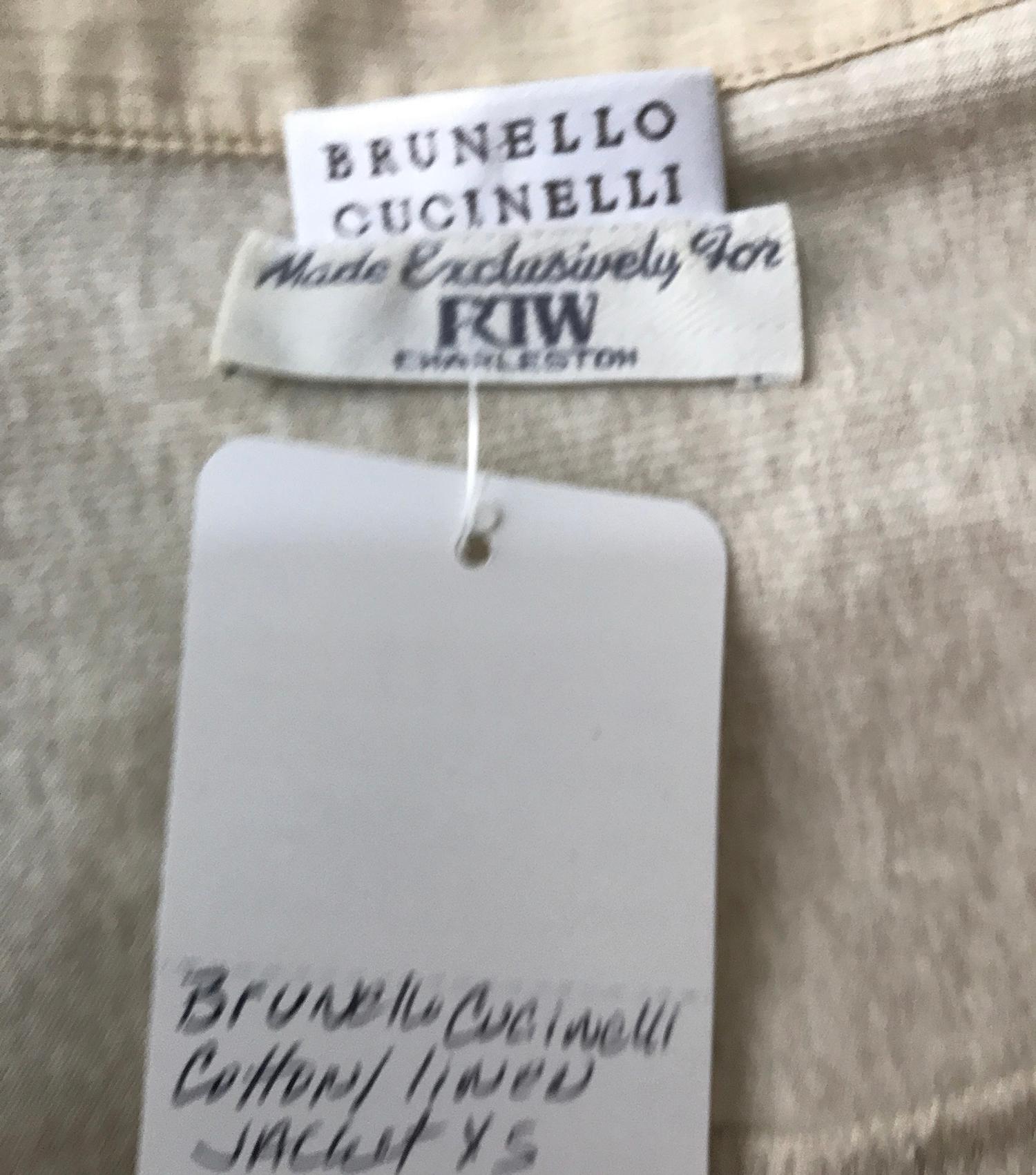 Brunello Cucinelli Cremefarbene Jacke aus Baumwolle und Leinen mit Knopfleiste aus Strick XS im Angebot 9