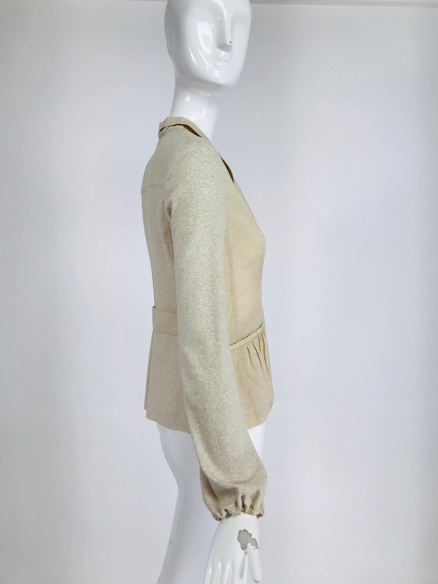 Beige Brunello Cucinelli Cream Cotton & Linen Knit Button Front Jacket XS For Sale
