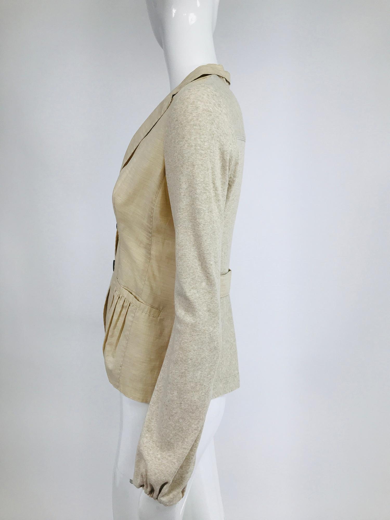 Brunello Cucinelli Cremefarbene Jacke aus Baumwolle und Leinen mit Knopfleiste aus Strick XS im Angebot 4
