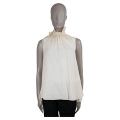 BRUNELLO CUCINELLI cream cotton RUFFLED HIGH NECK VOILE Blouse Shirt S