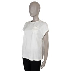 BRUNELLO CUCINELLI cream silk 2017 MONILI TRIM STRIPED Blouse Shirt M