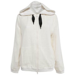 Brunello Cucinelli Cream Silk and Jersey Zip-Up Hoodie L