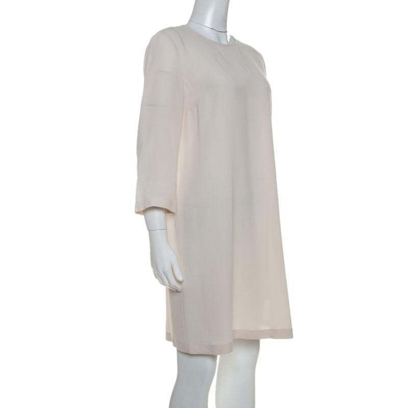 Gray Brunello Cucinelli Cream Silk Beaded Collar Detail Shift Dress M