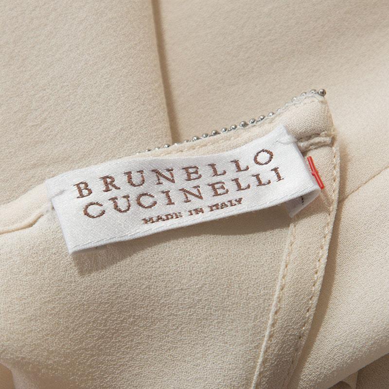 Brunello Cucinelli Cream Silk Beaded Collar Detail Shift Dress M In Excellent Condition In Dubai, Al Qouz 2