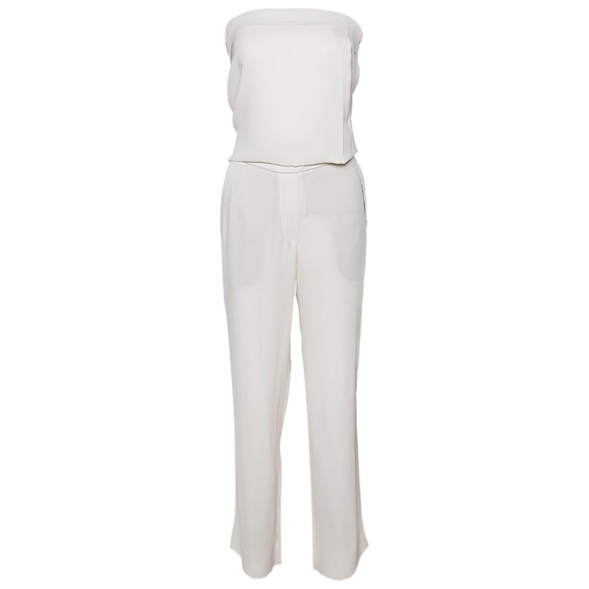 Brunello Cucinelli Cream Silk Crepe Strapless Jumpsuit S