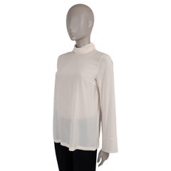 BRUNELLO CUCINELLI cream silk MONILI TURTLENECK Blouse Shirt S