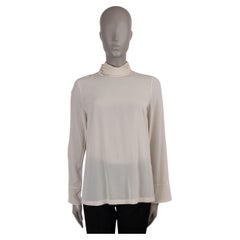 BRUNELLO CUCINELLI cream silk MONILI TURTLENECK Blouse Shirt S