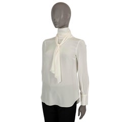 BRUNELLO CUCINELLI cream silk SEMI-SHEER PUSSY BOW Blouse Shirt XS