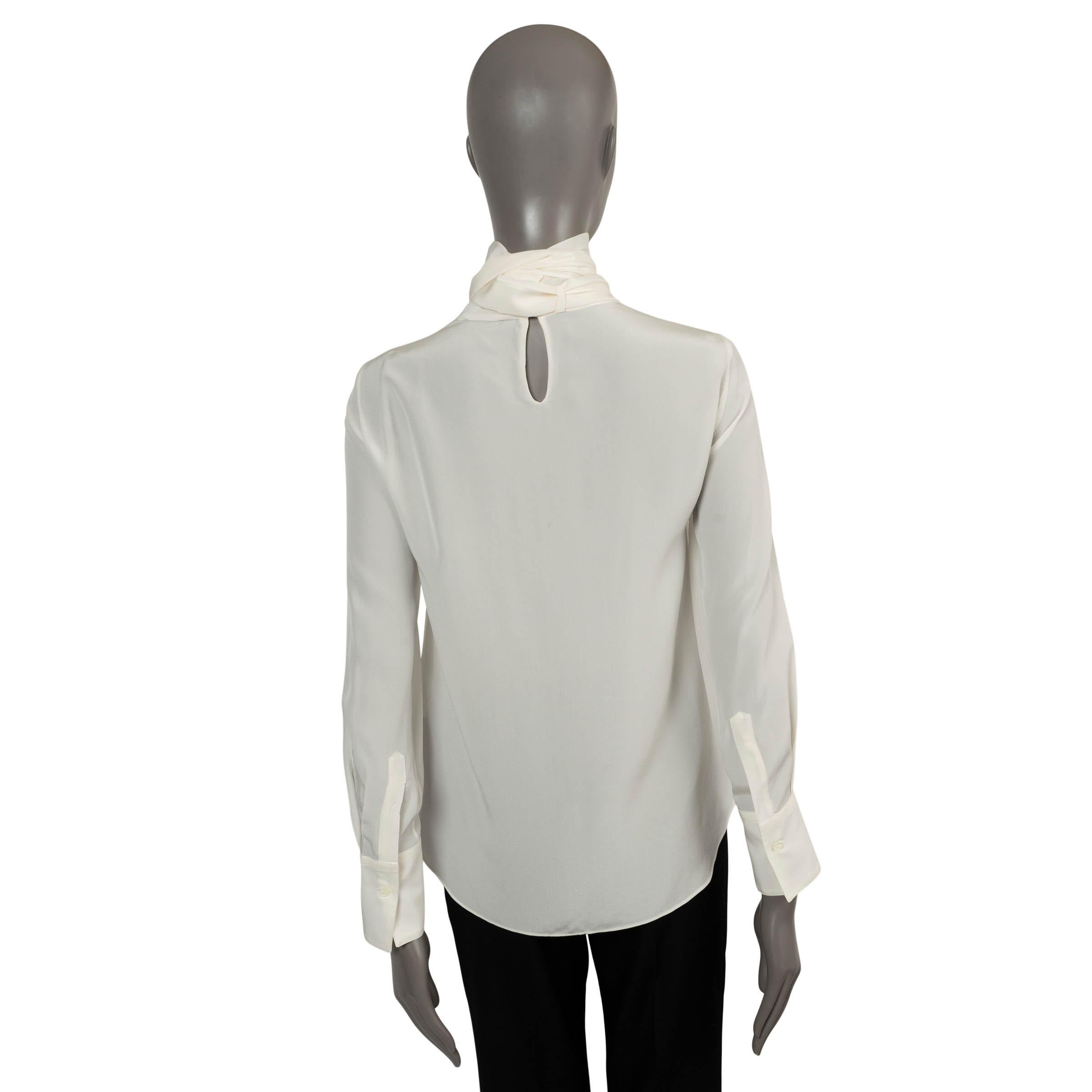 Gray BRUNELLO CUCINELLI cream silk SEMI-SHEER PUSSY BOW Blouse Shirt XS For Sale