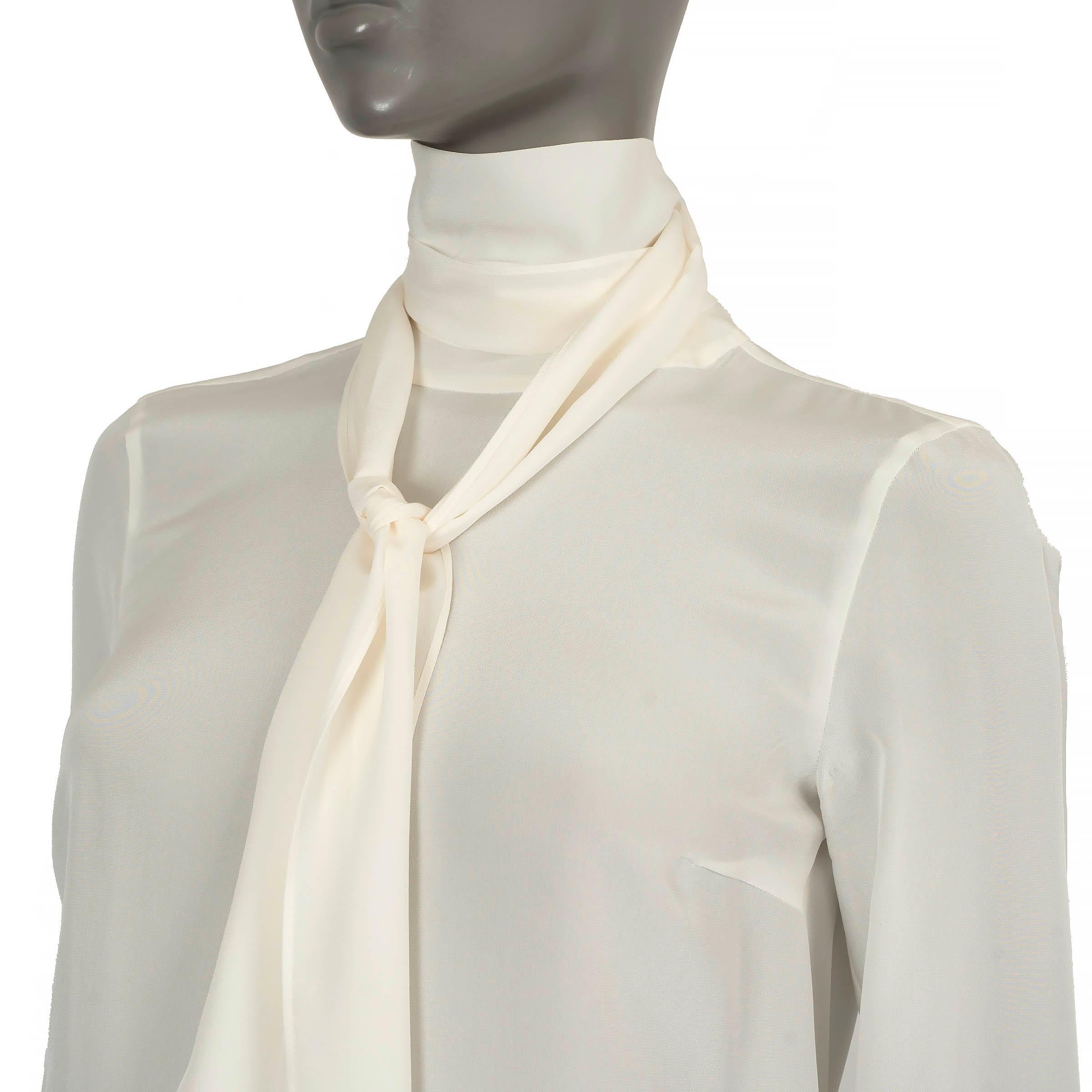 Women's BRUNELLO CUCINELLI cream silk SEMI-SHEER PUSSY BOW Blouse Shirt XS For Sale