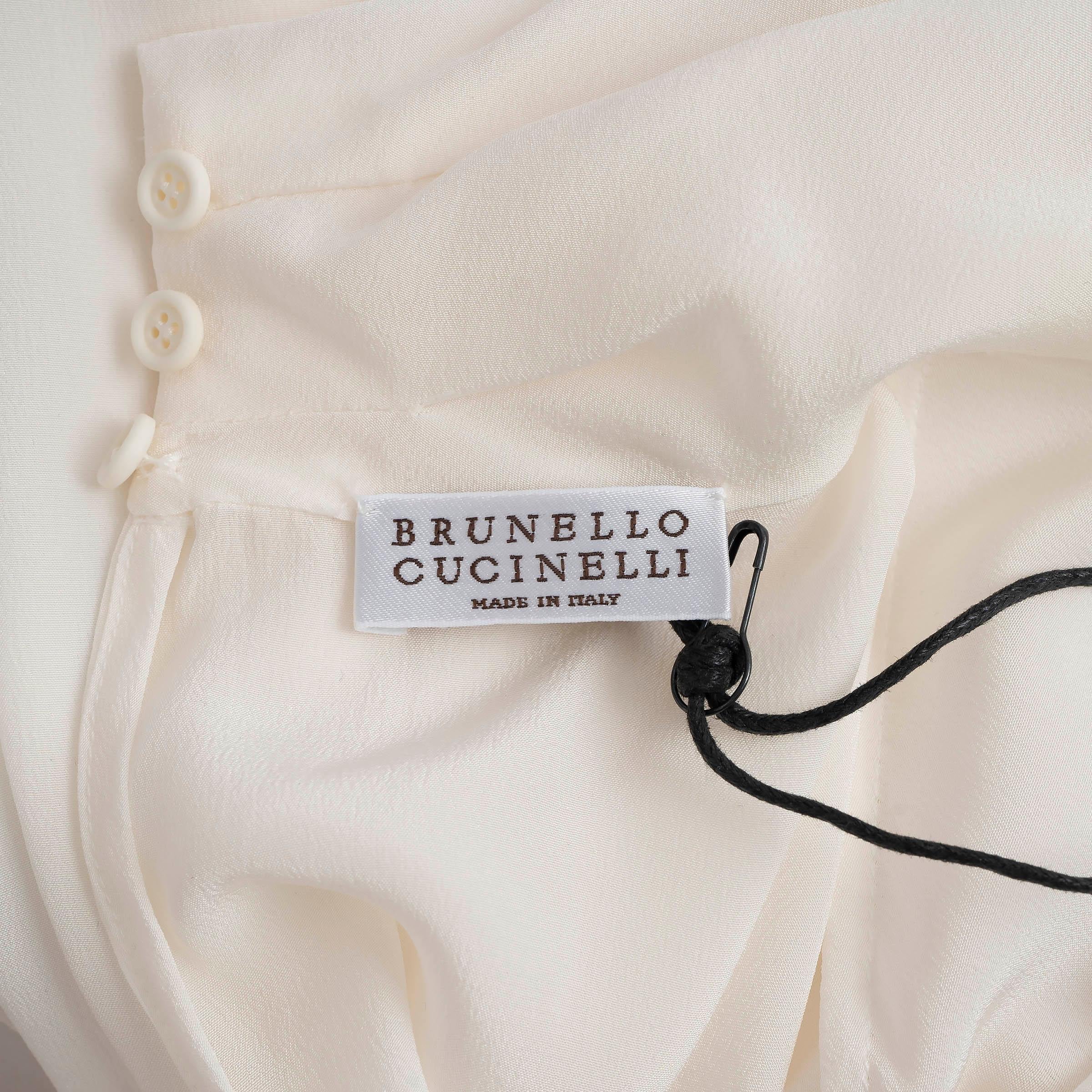 BRUNELLO CUCINELLI cream silk SEMI-SHEER PUSSY BOW Blouse Shirt XS For Sale 1