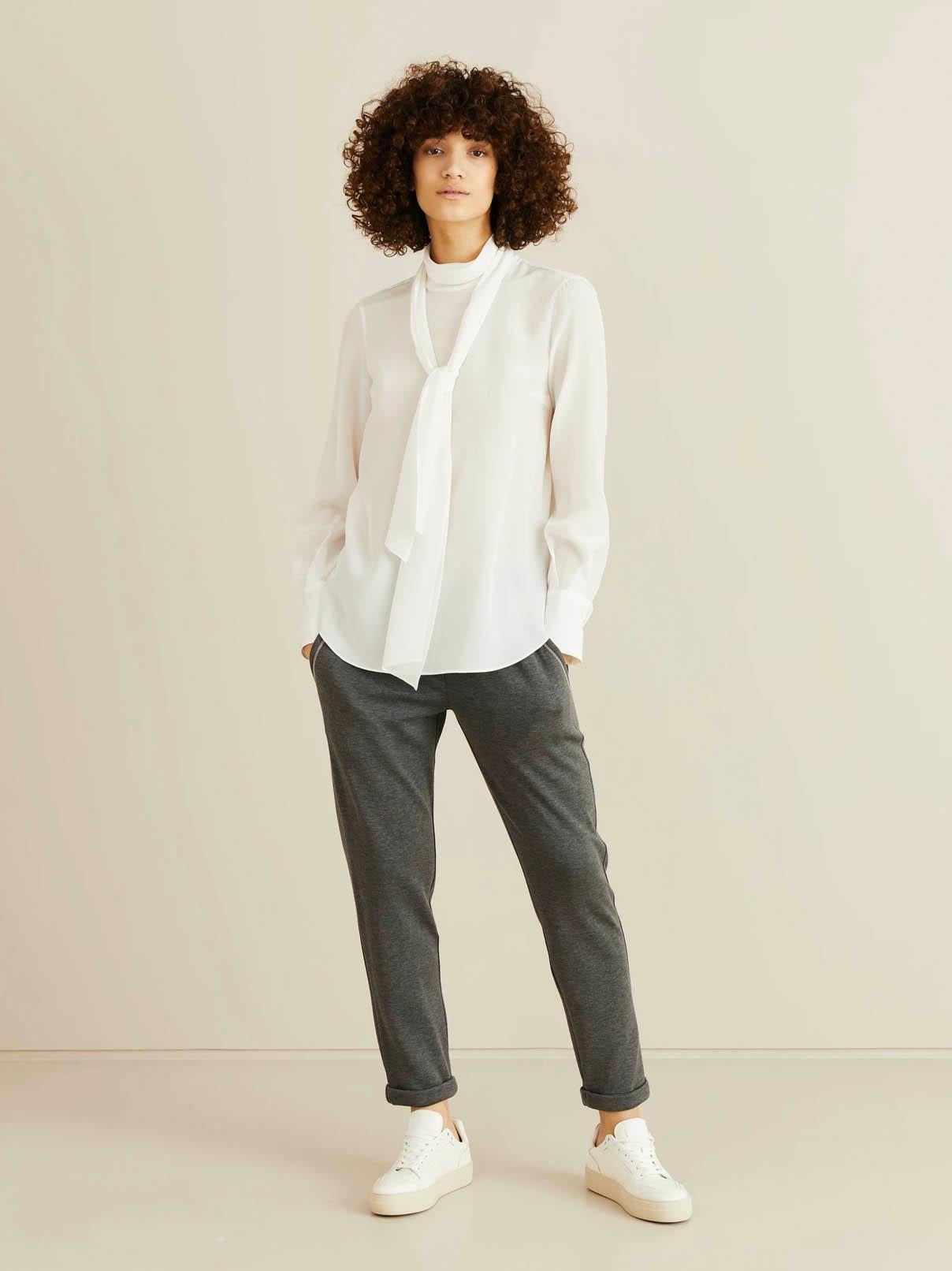 BRUNELLO CUCINELLI cream silk SEMI-SHEER PUSSY BOW Blouse Shirt XS For Sale 2