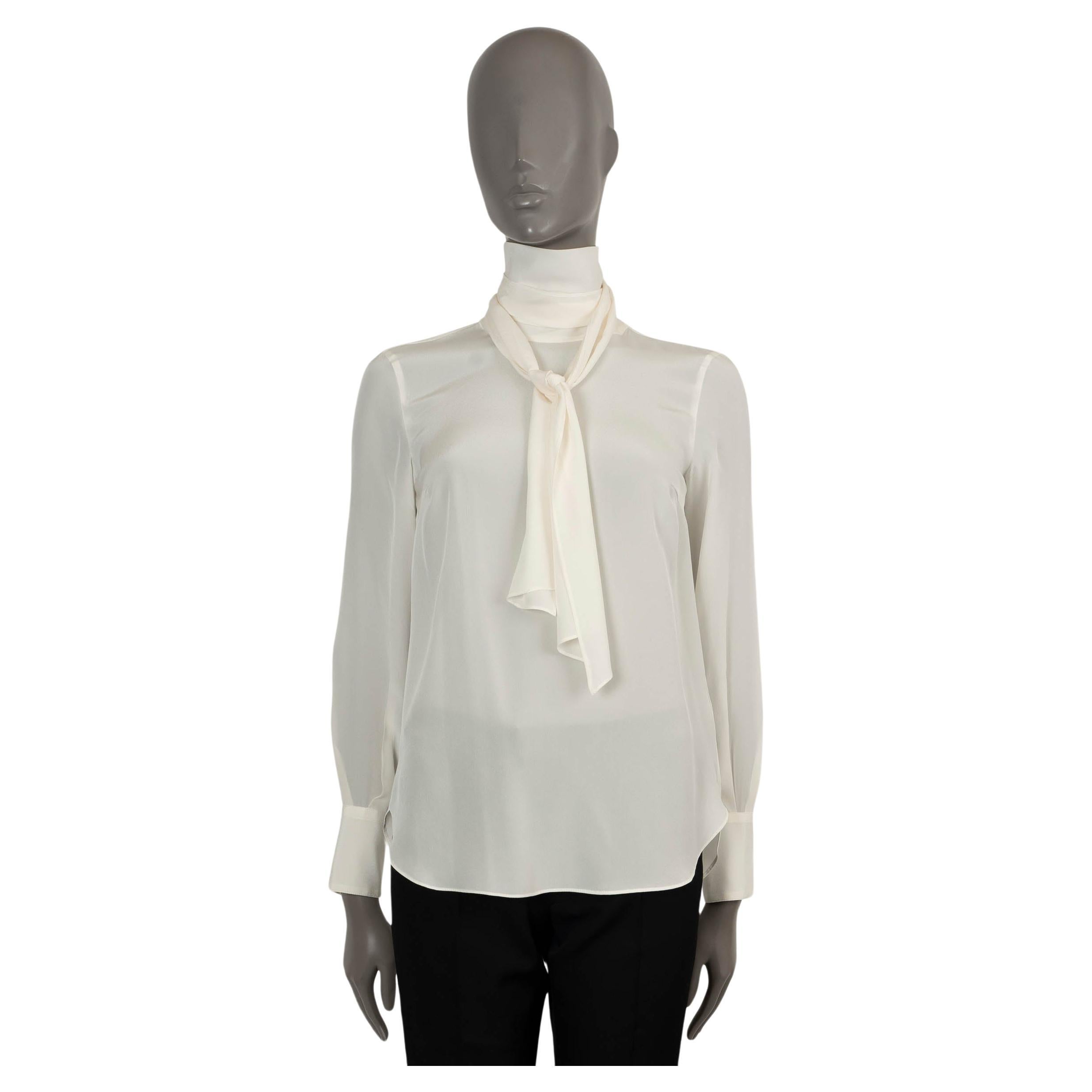BRUNELLO CUCINELLI cream silk SEMI-SHEER PUSSY BOW Blouse Shirt XS