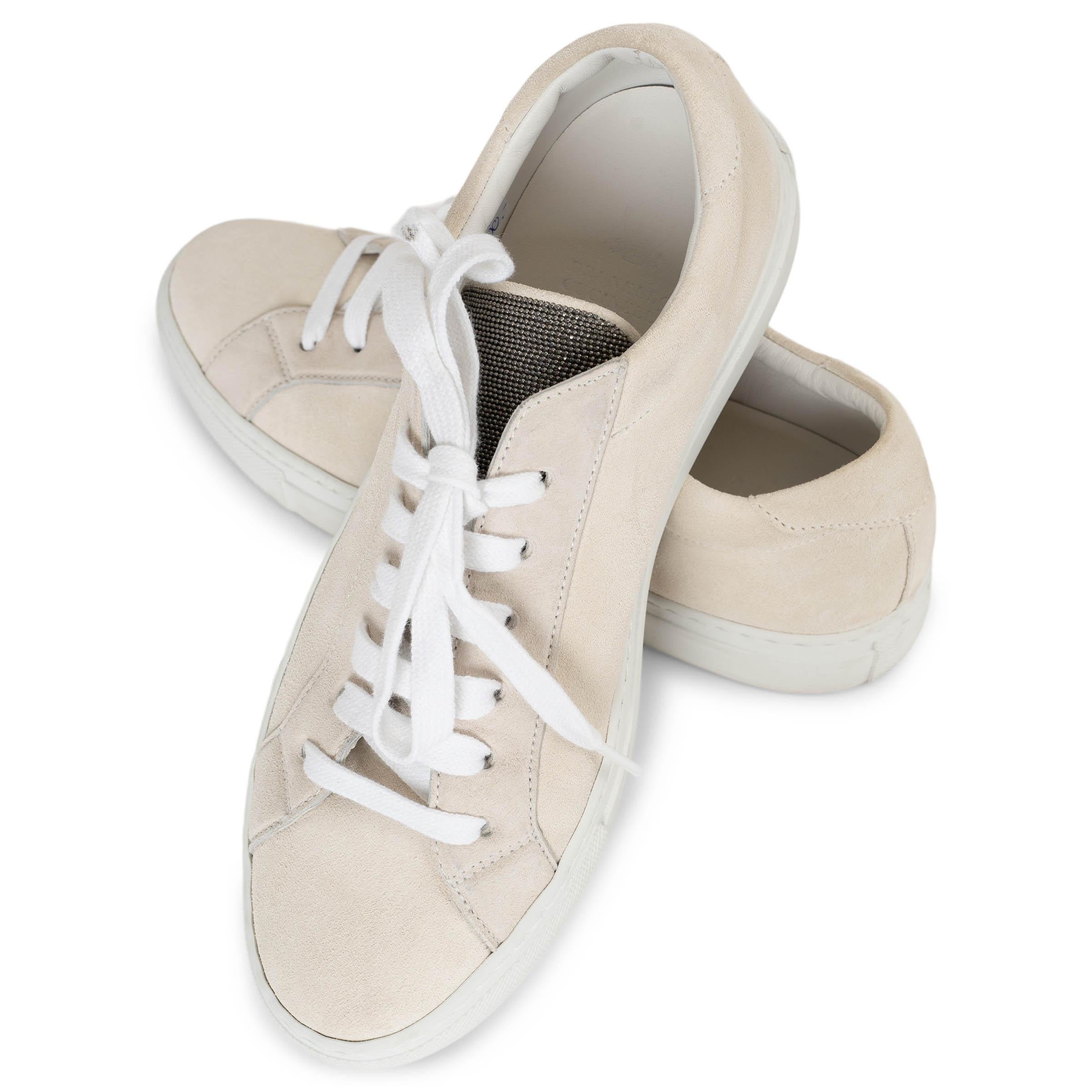 BRUNELLO CUCINELLI crème en daim MONILI Chaussures de sport 38 en vente 1