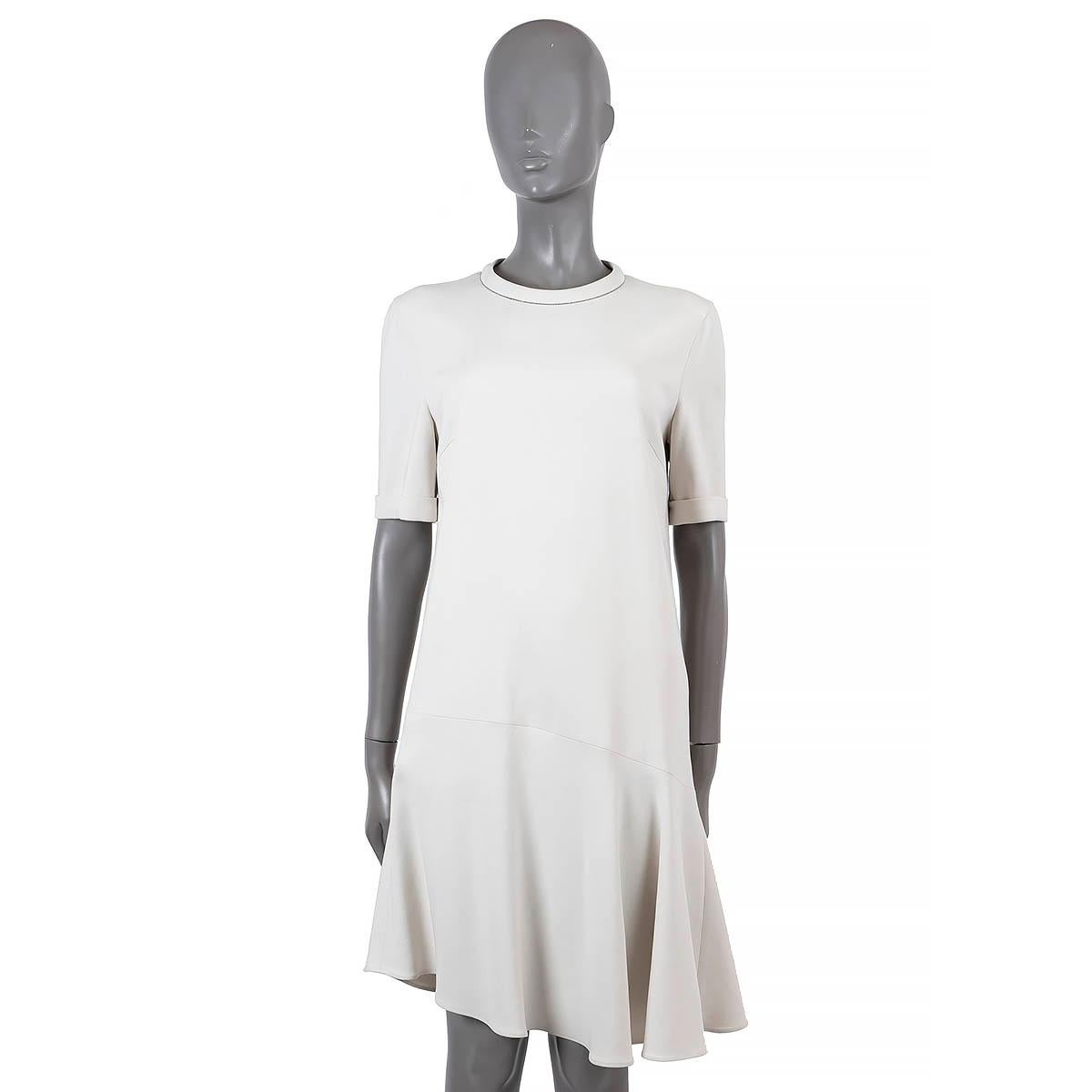 Gray BRUNELLO CUCINELLI cream wool MONILI ASYMMETRIC Dress L For Sale