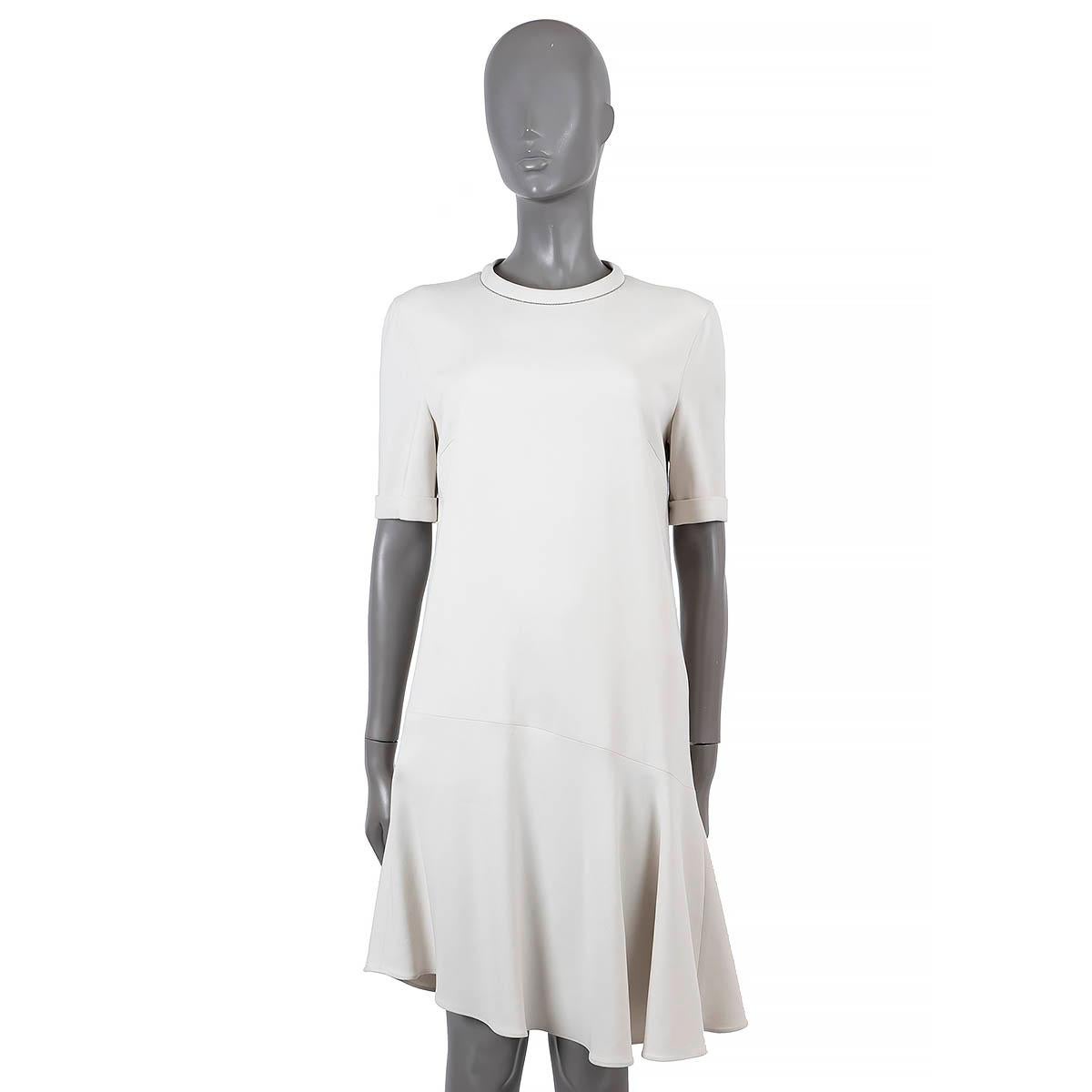 BRUNELLO CUCINELLI Robe MONILI ASYMMETRIC en laine crème L Excellent état - En vente à Zürich, CH