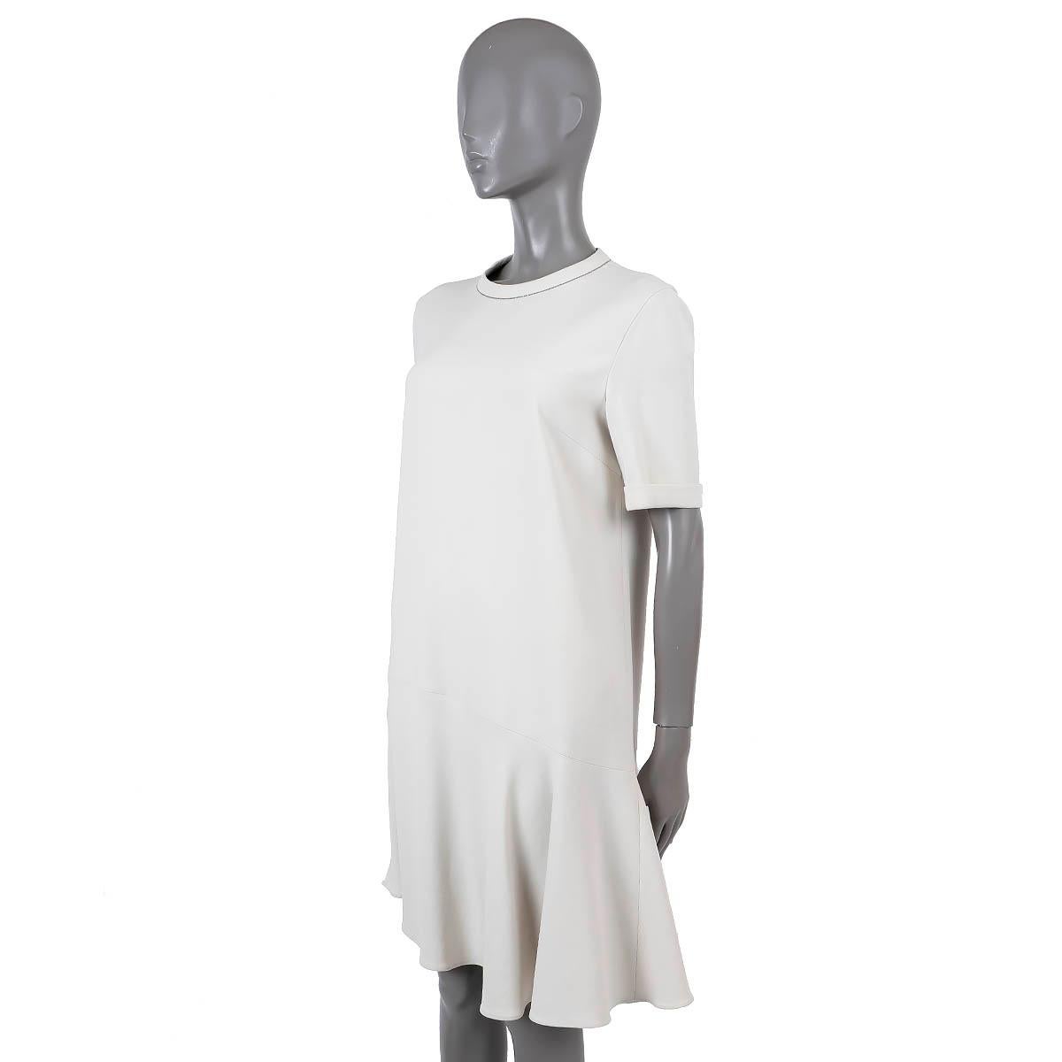 BRUNELLO CUCINELLI cream wool MONILI ASYMMETRIC Dress L In Excellent Condition For Sale In Zürich, CH