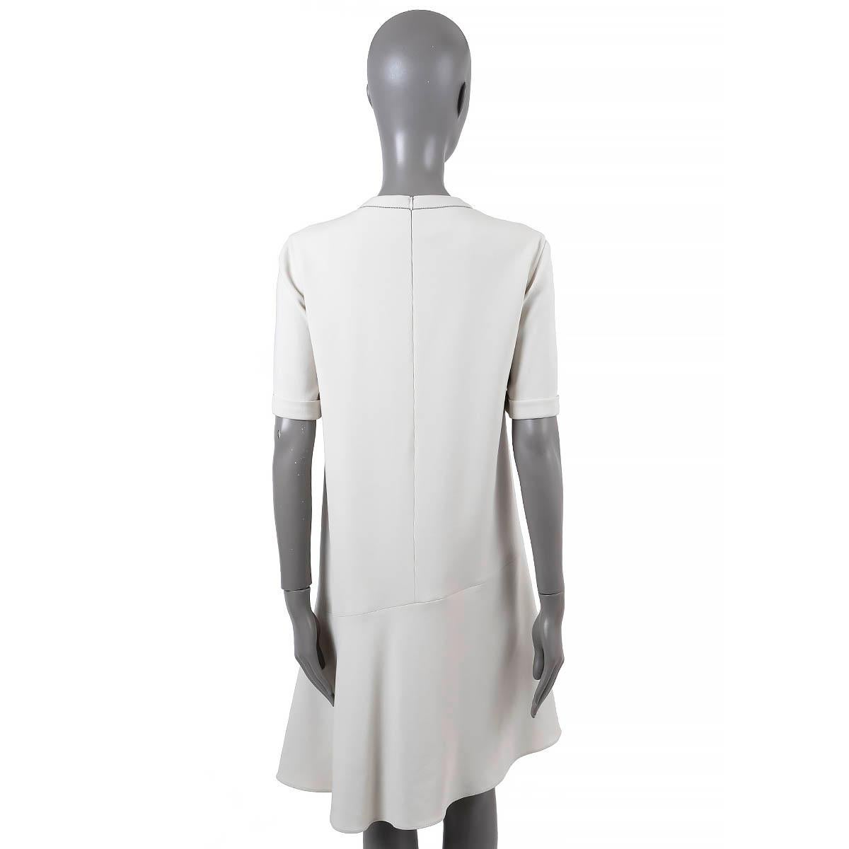 Women's BRUNELLO CUCINELLI cream wool MONILI ASYMMETRIC Dress L For Sale