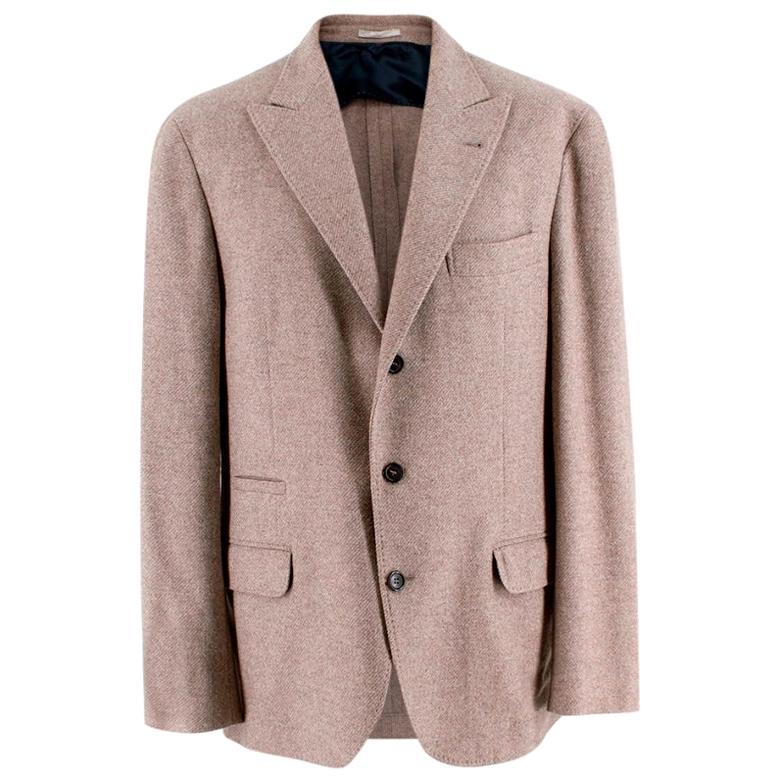 Brunello Cucinelli Cream Wool, Silk & Cashmere Tailored Jacket - Size XL 52  For Sale