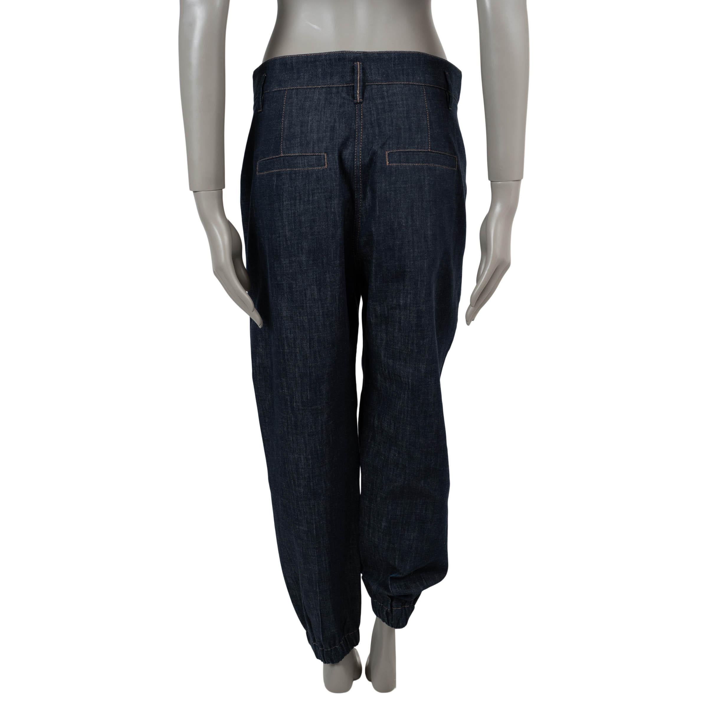 Black BRUNELLO CUCINELLI dark blue cotton DENIM JOGGER Pants 44 L For Sale