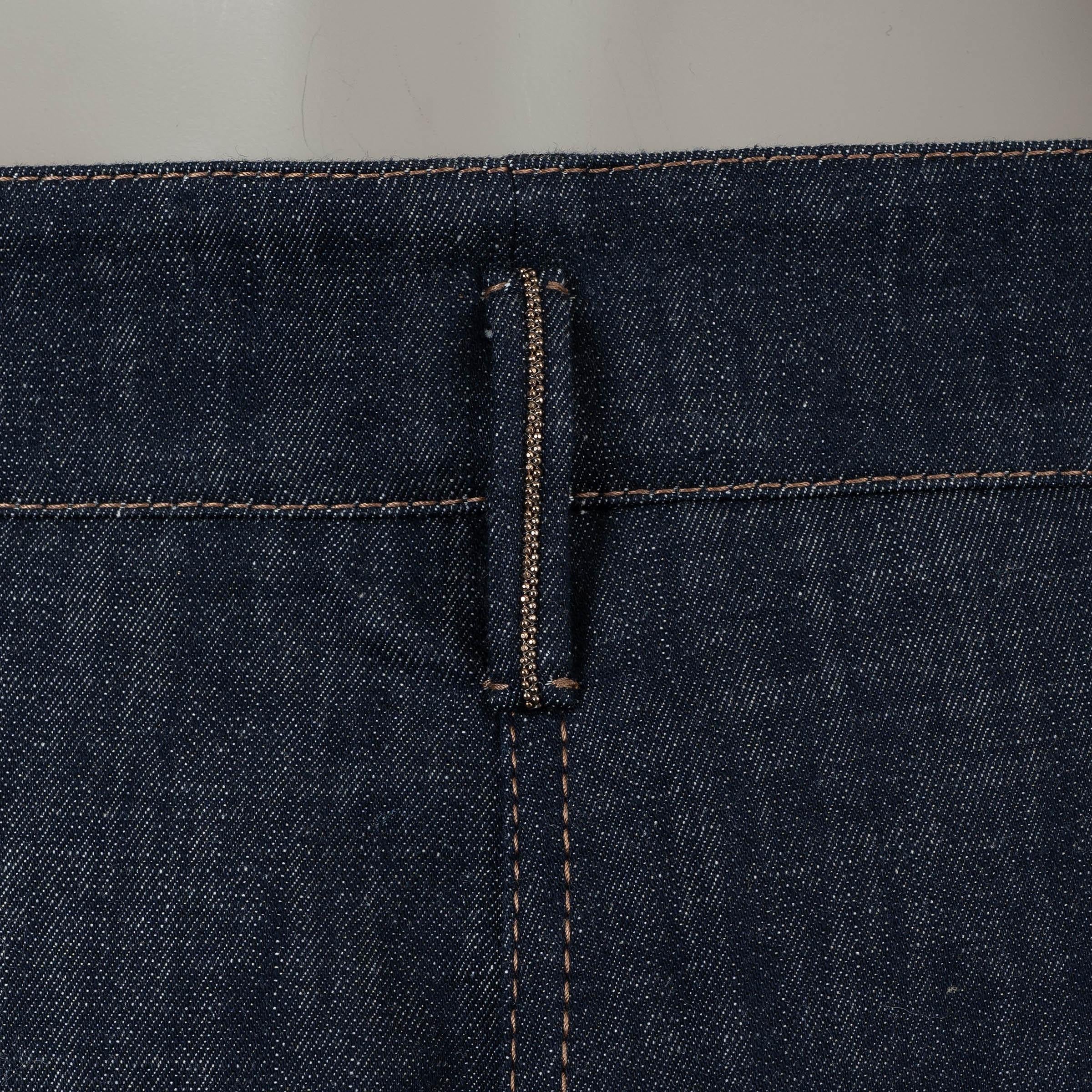 Women's BRUNELLO CUCINELLI dark blue cotton DENIM JOGGER Pants 44 L For Sale