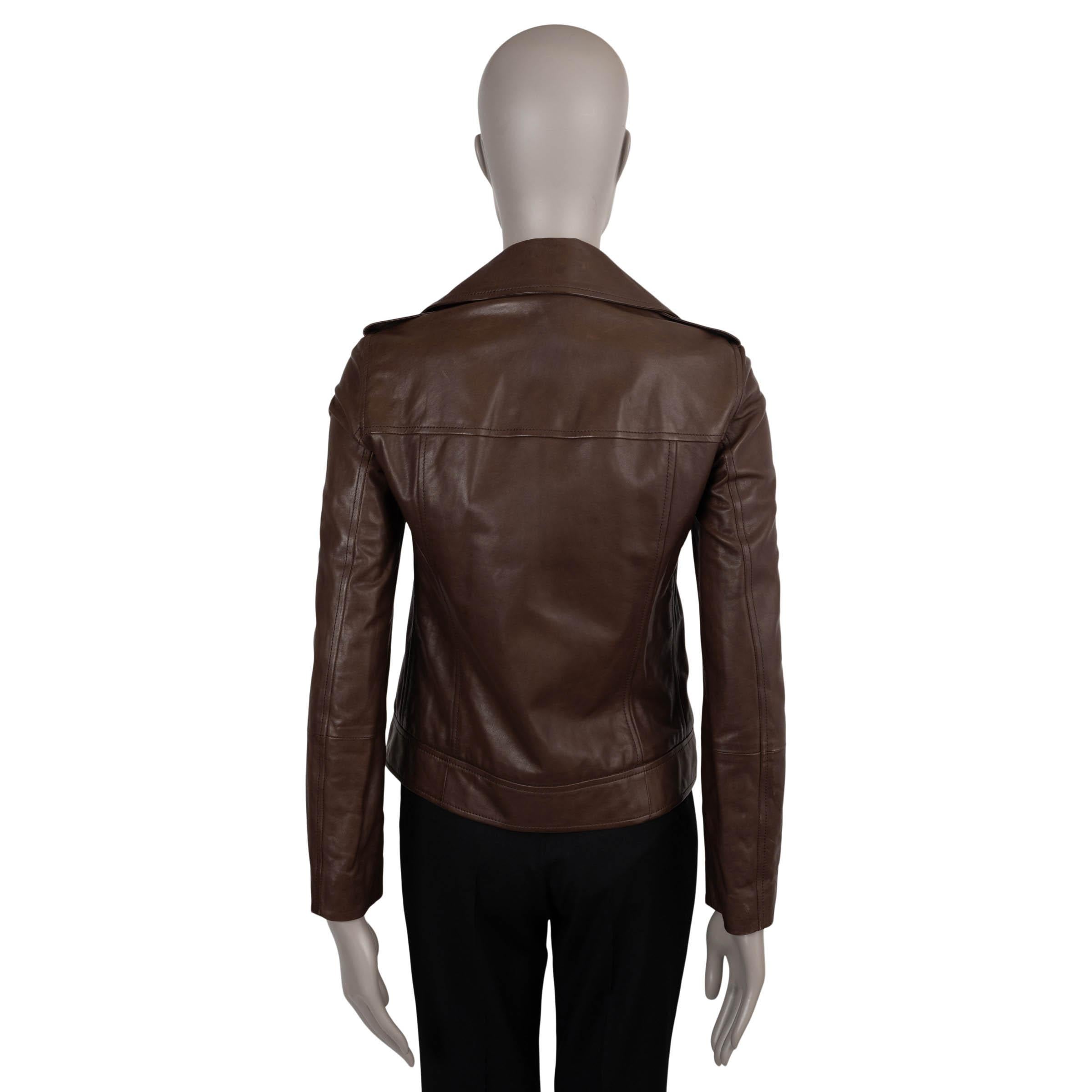 Nero Brunello Cucinelli Giacca BIKER 2020 in pelle marrone scuro 40 S in vendita