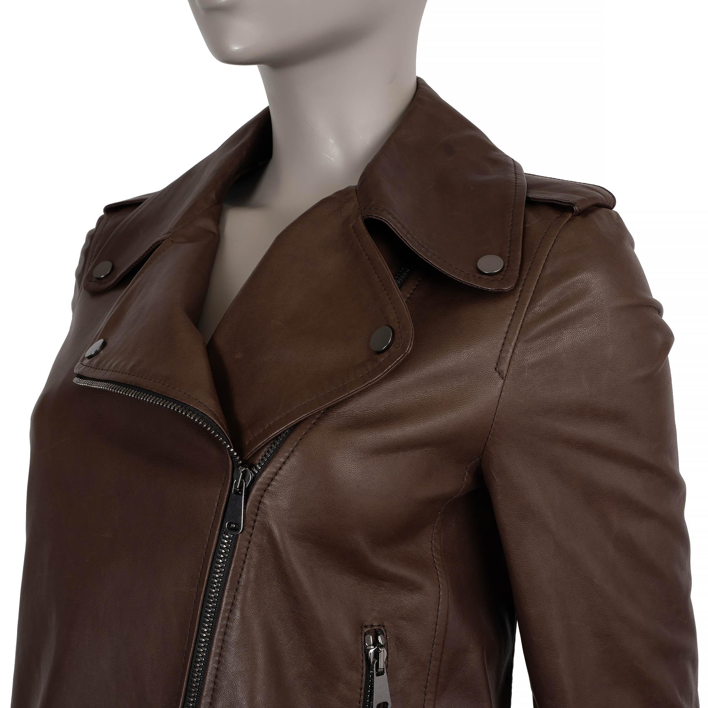 Donna Brunello Cucinelli Giacca BIKER 2020 in pelle marrone scuro 40 S in vendita