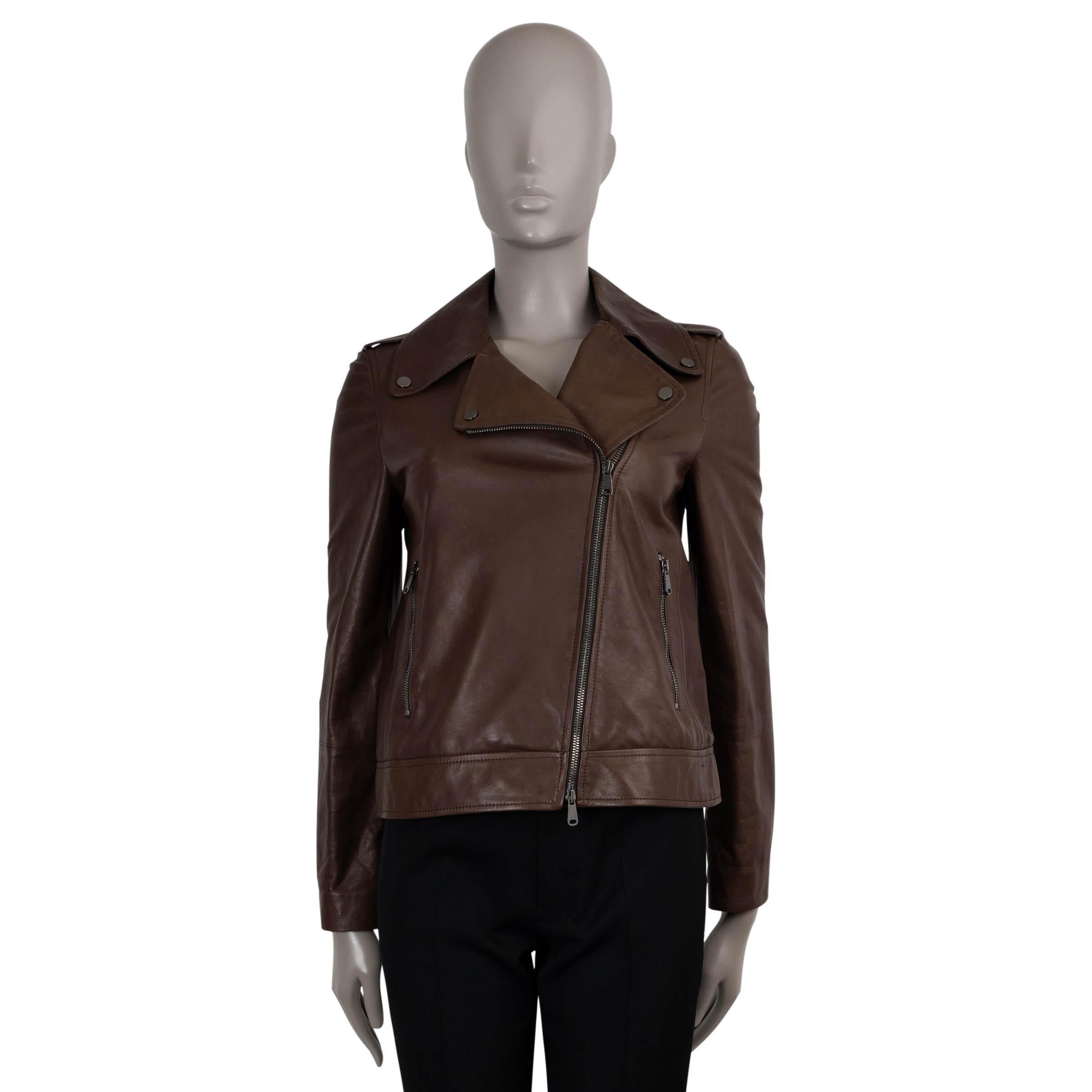Brunello Cucinelli Giacca BIKER 2020 in pelle marrone scuro 40 S in vendita