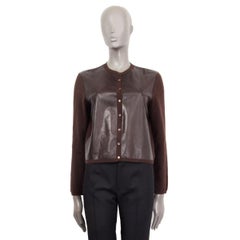 BRUNELLO CUCINELLI dark brown leather & cashmere Cardigan Sweater L