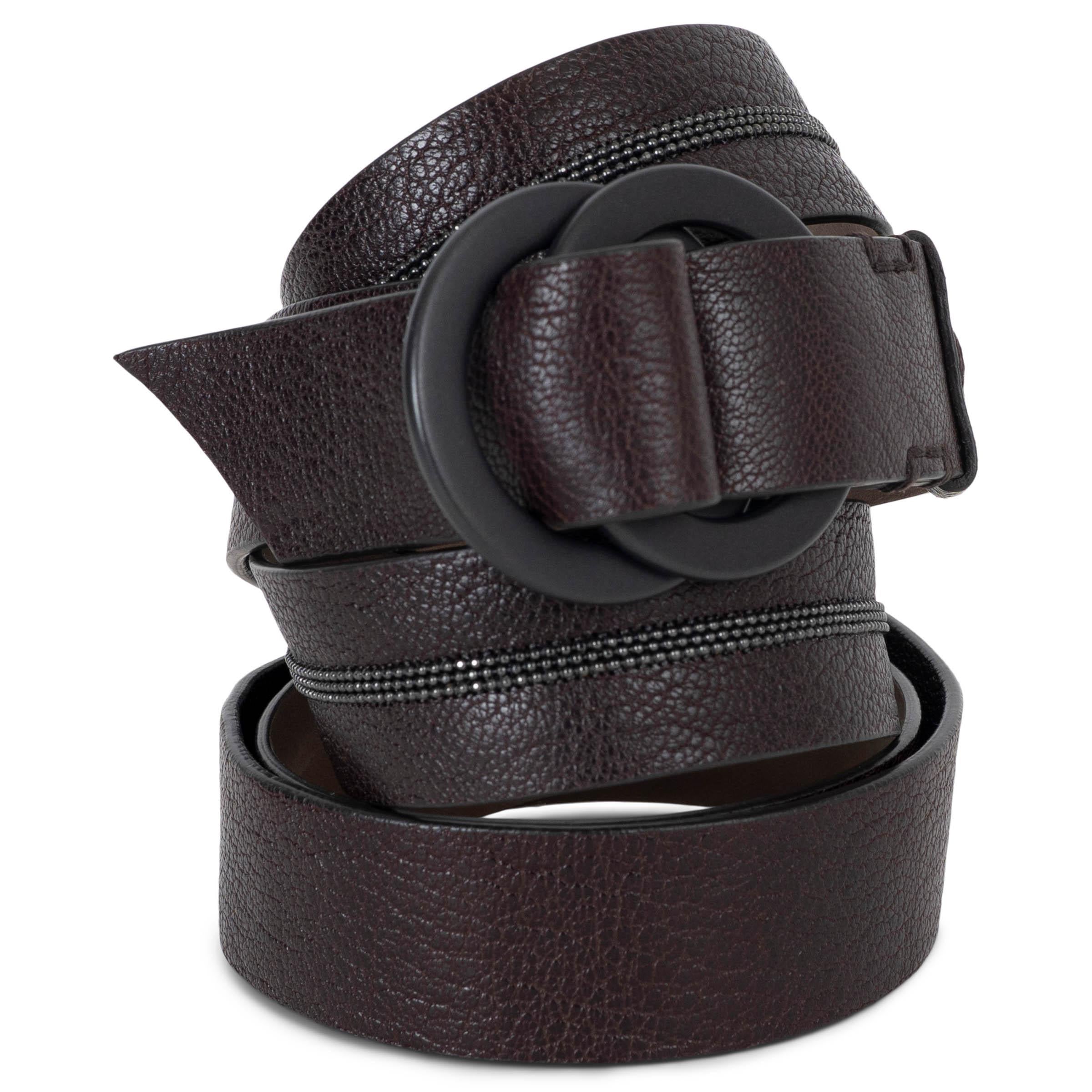 BRUNELLO CUCINELLI dunkelbraunes Leder MONILI STRIPE Gürtel M