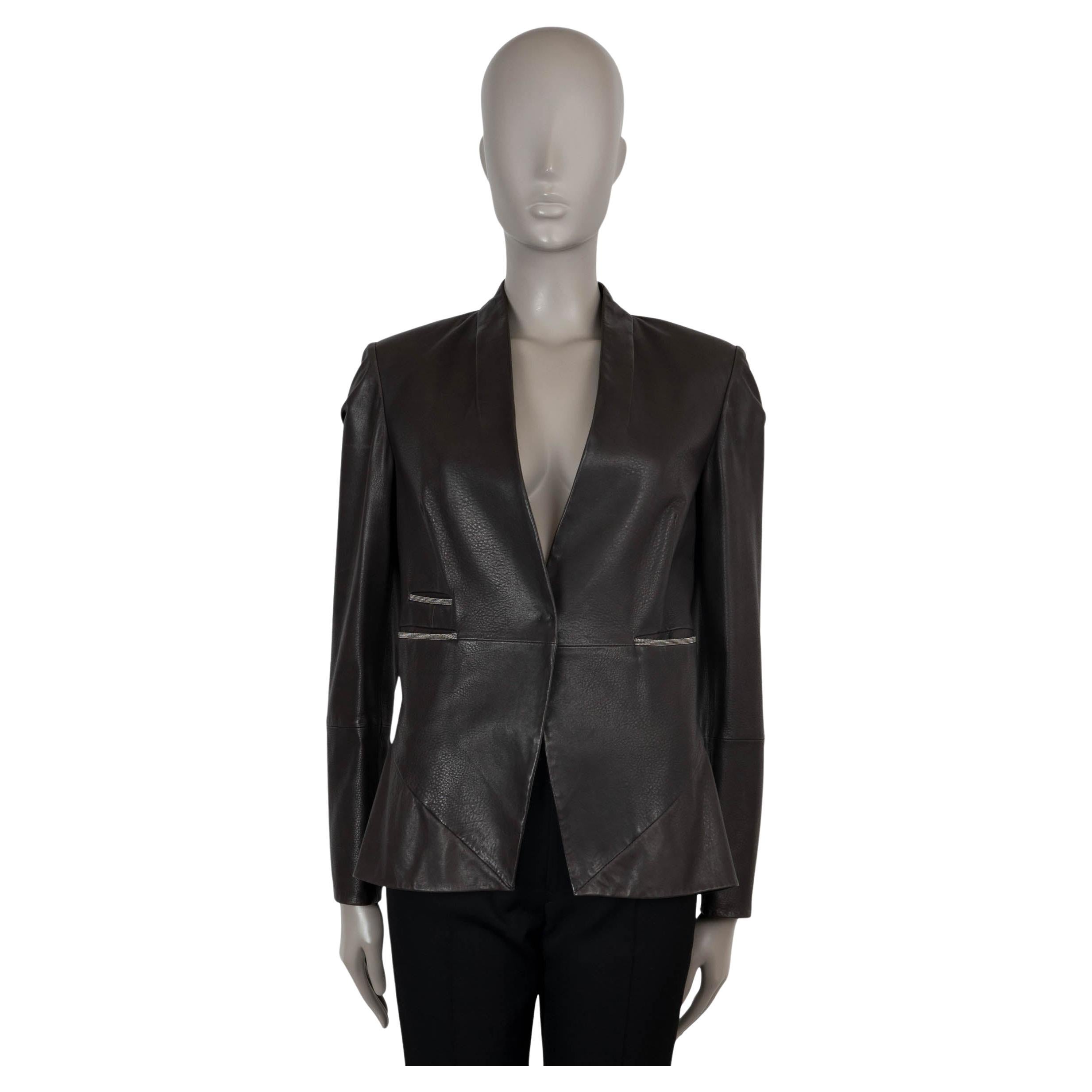 Brunello Cucinelli Giacca in pelle marrone scuro MONILI TRIM 42 M. in vendita