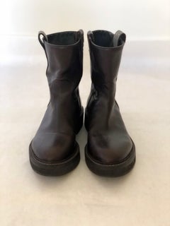 Brunello Cucinelli Dark Brown Weathered Leather w/ Metallic Silver Accents Boots