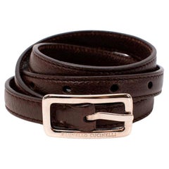 Brunello Cucinelli Dark Chocolate Brown Leather Thin Belt 110cm