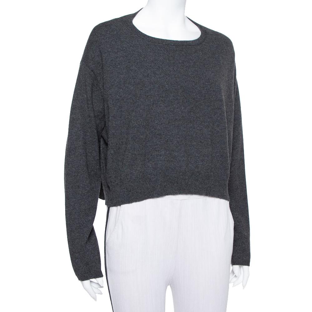 Black Brunello Cucinelli Dark Grey Cashmere Crop Sweater XXL