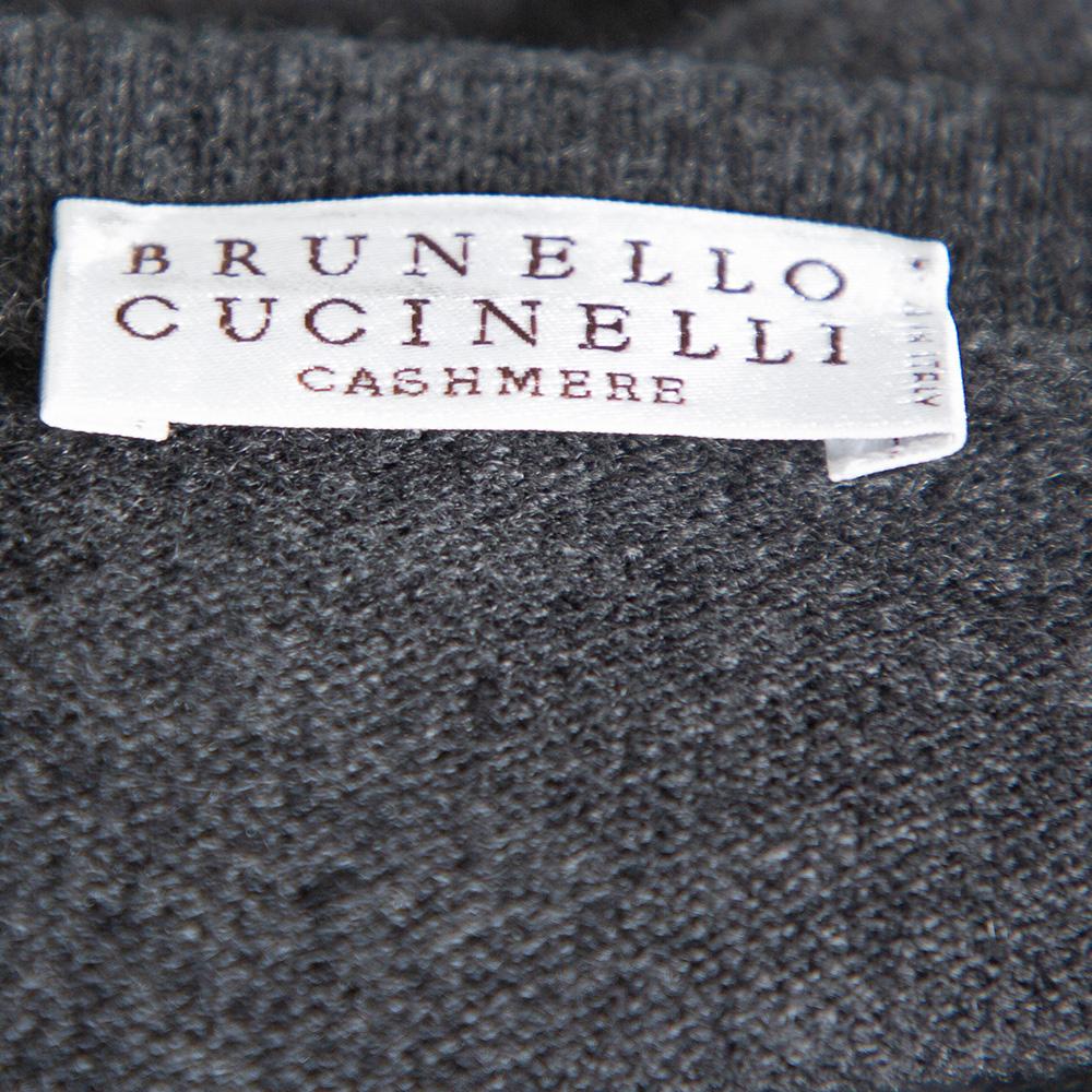 Brunello Cucinelli Dark Grey Cashmere Crop Sweater XXL In Excellent Condition In Dubai, Al Qouz 2
