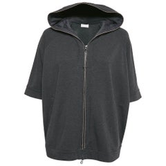 Brunello Cucinelli Dark Grey Cotton Knit Monili Beaded Zip-Up Hoodie M
