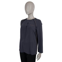 BRUNELLO CUCINELLI dark grey silk MONILI TRIM Blouse Shirt M